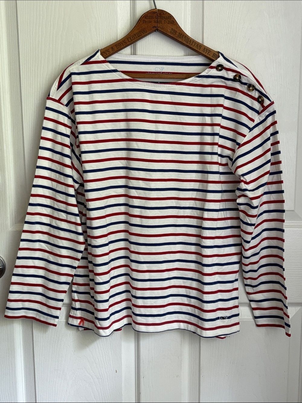Vineyard Vines White Top with Red & Blue Stripes and Shoulder Buttons Size Small